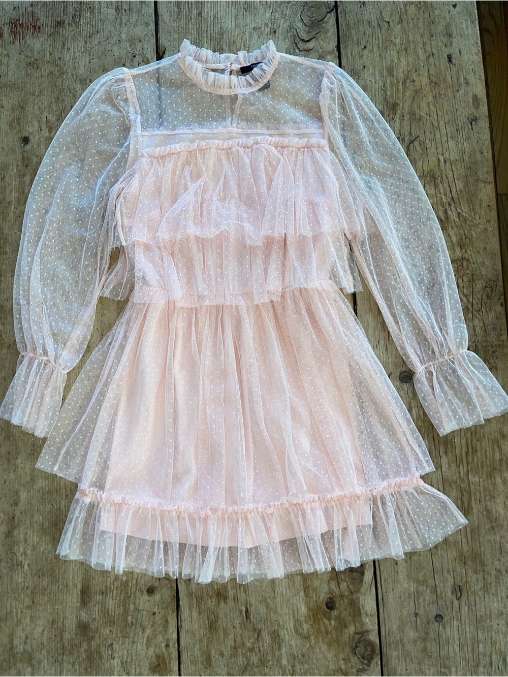 Forever 21 Pale Pink Ruffled Sheer Long Sleeve Dress